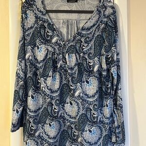 Paisley Print V-Neck Top 2X